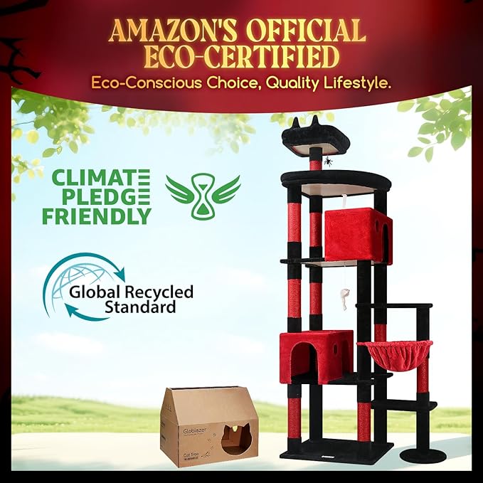 Globlazer Gothic Giant Cat Tree, 83 inch Goth Cat Tree for Indoor Cats Large Adult, XXL Cat Tower with 9 Scratching Posts for 20lb+ Heavy Duty Large Adult Cats, F83, Blood-Goth