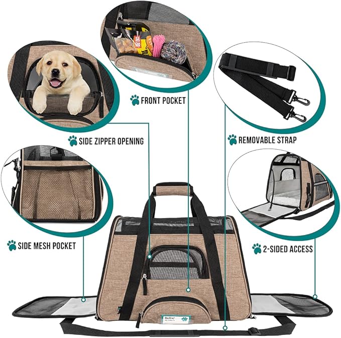 PetAmi Airline Approved Pet Carrier for Cat, Soft Sided Dog Carrier for Small Dog, Cat Travel Supply Accessories Indoor Cat, Ventilated Carrying Bag Medium Large Kitten Puppy, Small Heather Taupe