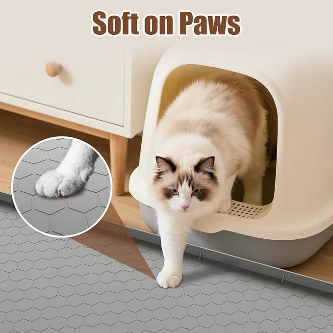 Pawinner Cat Mat for Litter Box, 40" X 28" Large Silicone Cat Litter Trapping Mat, Waterproof Kitty Litter Mat, Soft on Kitty Paws, Urine-Proof, Easy to Clean, Non-Slip Kitty Scratch Pad for Floor