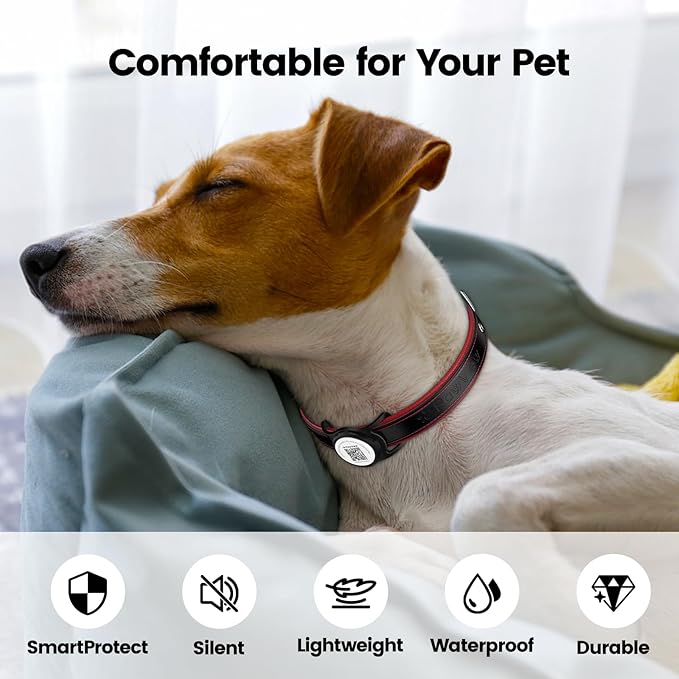 Smart Pet Tracker for Collar - Dog Trackers Location for Pet with Holder, No Monthly Fee, Real-Time Tracking, iOS Only, Emergency Contact, Long-Lasting, Anti-Lost Tracker for Cats, Bag Straps, Black