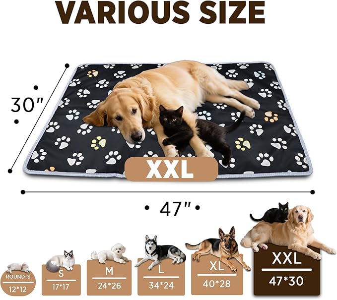 furrybaby Large Dog Heating Pad, Pet Heating Pad for Dogs Indoor, Waterproof Pet Heated Mat with Durable Anti-Bite Tube Indoor for Puppies Dogs Cats (1 Pack Black, 47 * 30 in, Temp Adjustable)