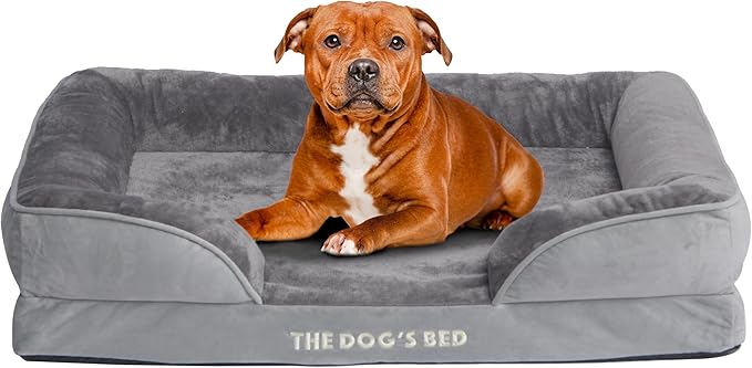 The Dog’s Bed, Orthopedic Standard Foam Waterproof Dog Bed with Standard Support, Large Silver Grey Plush, Waterproof, Supportive Dog Bed with Replaceable Covers, Veterinary Approved