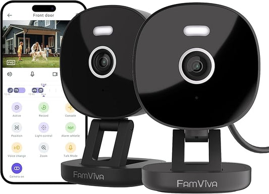 2K Security Camera, Outdoor/Indoor for Home, Pet, Baby, Nanny, IP65 Wterproof Color Night Vision, White Light & Siren, Recording, Motion Detection, Compatible with Alexa,Black-2P