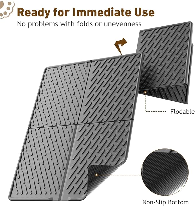 Cat Litter Mat with Grooves & Raised Edge, Urineproof/Waterproof, Litter Scattering Control, Easy to Clean (31 * 24in-Black-2 Pack)