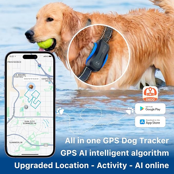 AI GPS Tracker for Dogs (30lbs+), Real Time Location and AI Vet Health Management, Electronic Fence, Waterproof, iOS and Android Universal（Black）