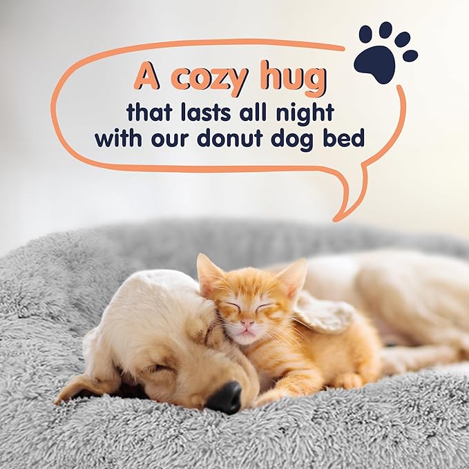 Donut Dog Bed - Premium Comfort for Anxiety Relief - Fluffy & Calming Design with Ultra-Plush Support | Cozy Round Dog Bed with Super Soft Circle Style