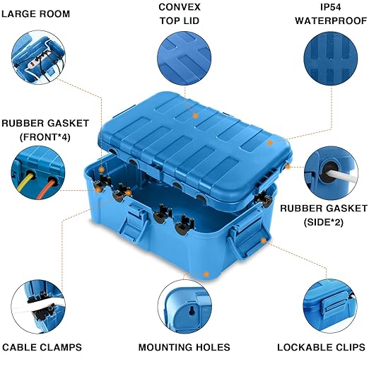 Flemoon Large Outdoor Electrical Box (12.5 x 8.5 x 5 inch), IP54 Waterproof Outdoor Extension Cord Cover Weatherproof, Protect Outlet, Plug, Socket, Timer, Power Strip, Holiday Light Decoration, Blue