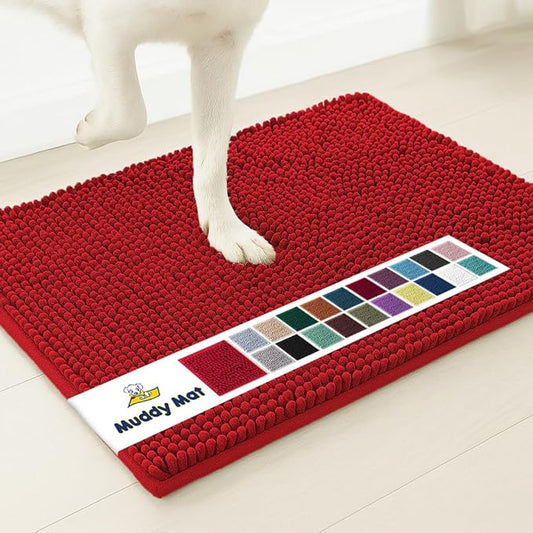 Muddy Mat® | Super Absorbent Door Mat Indoor, Microfiber Quick Dry Chenille Entryway Rug, Non-Slip Front Door Mat, Indoor Mats for Entryway, Machine Washable Pet Rug, Red 36" x 120"