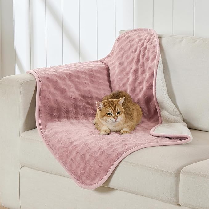 Waterproof Blanket for Bed Couch Sofa Car, Soft Leakproof Dog Blanket with 3D Bubble Pattern, Reversible Water Proof Pet Blankets for Dogs Cats Puppies (30"x40", Dusty Pink)