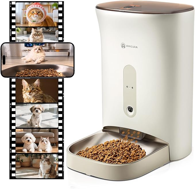 Automatic Cat Feeder with 2K HD Camera: 5G WiFi Automatic Dog Feeder with Night Vision,Cat Food Dispenser with APP,Pet Automatic Feeders Real-Time Video and Voice Call,Detachable for Easy Clean,F1 PRO