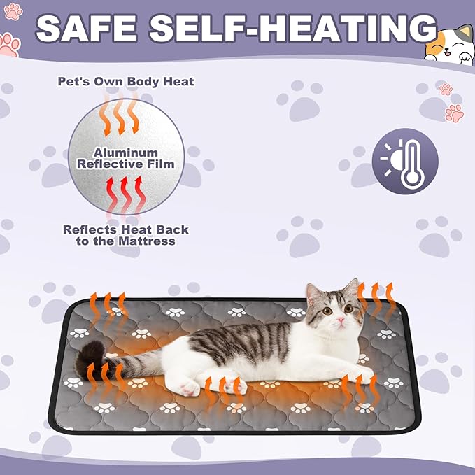 Riakrum 4 Pack Self Heating Cat Bed Pad Self Warming Pet Dog Mat Non Slip Washable Cat Kennel Crate Pad with Storage Bag for Indoor Outdoor Small Medium Dog Kitten(L, 23 x 35 Inches)