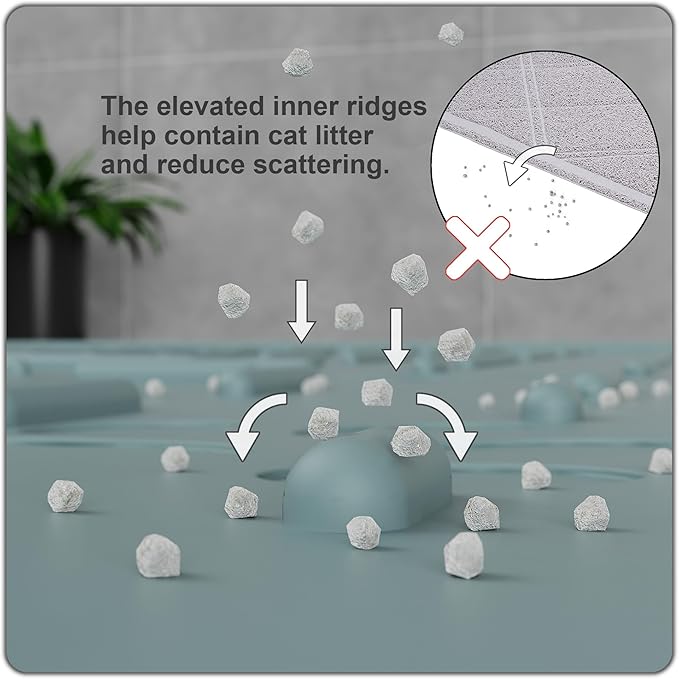 OHMO Cat Litter Mat Trapping Mat Premium Silicone 31.5x23.6 Light Blue,Waterproof and BPA Free Kitty Litter Box Mat, Easy Clean and Keeps The Floor Tidy