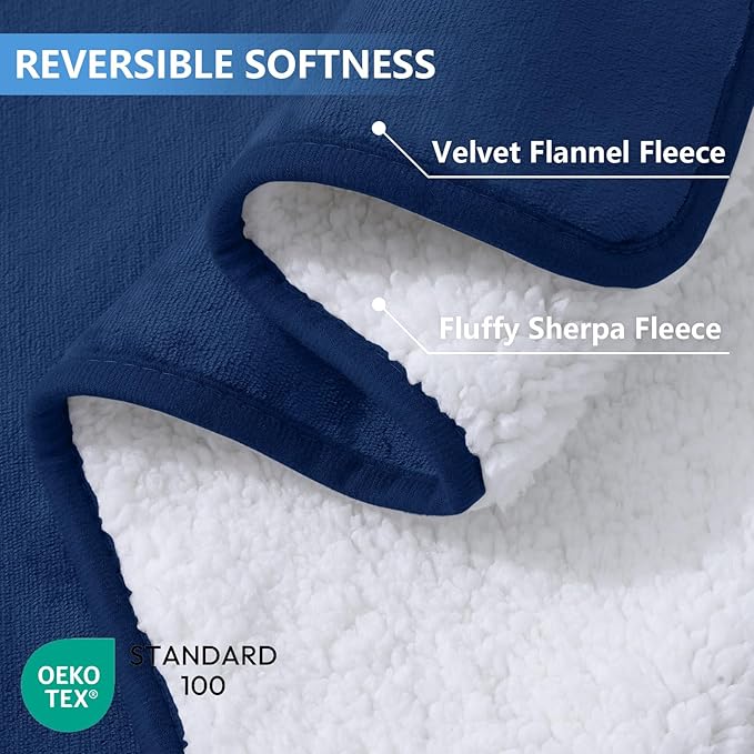 Smiry Waterproof Dog Bed Blanket, Leakproof Pet Throw Blanket for Bed Couch Sofa, Reversible Sherpa Fleece Furniture Protector Cover for Small Medium Large Dogs Cats (Navy Blue, 32x40 inches)