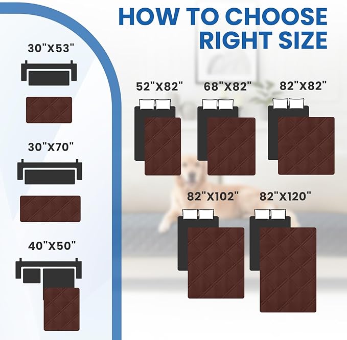 Waterproof Dog Bed Cover, Non-Slip Dog Blanket for Couch, Couch Covers for Dogs Washable, Pet Blanket for Furniture, Pet Bed Mat for Sofa, Car, Pet Supplies (82x102 Inch, Coffee)