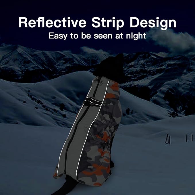 Dog Coat Dog Winter Jacket-3X Large, Warm Dog Coat Zip Up Snowsuit Dog Harness Vest Reflective Water-Resistant Dog Coat Dog Snow Jacket for Large Dogs Labrador, Huskyn, Orange-Camouflage