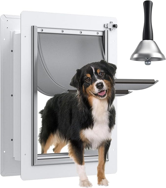 Dog Door for Wall - Steel Frame, Telescoping Tunnel & Double Food - Grade Silicone Flaps Pet Door, Doggy Doors with Secure Lock (Pets Up to 40 lbs) - Medium