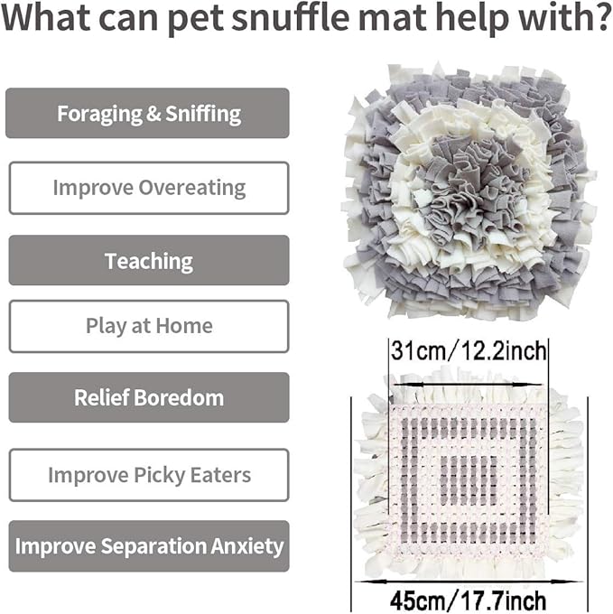 Pet Snuffle Mat for Dogs, Dog Feeding Mat, Nosework Training Mats for Foraging Instinct Interactive Puzzle Toys (Gray&White)