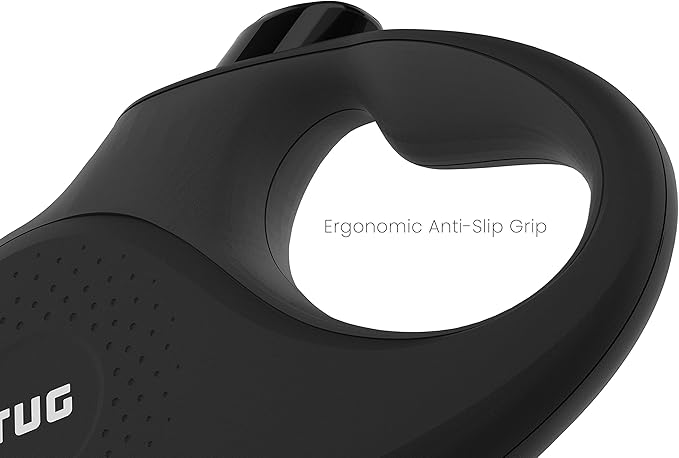 TUG 360° Tangle-Free Retractable Dog Leash with Anti-Slip Handle | 16 ft Strong Nylon Tape | One-Handed Brake, Pause, Lock (Medium, Black/Grey)