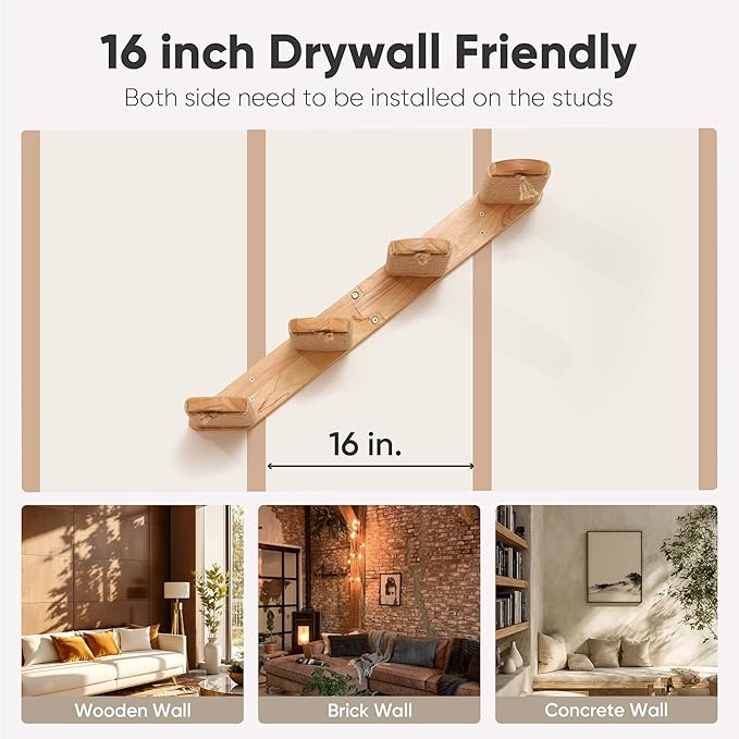 FUKUMARU Cat Climbing Shelf Wall Mounted, Four Step Cat Stair with Jute Scratching for Kitten Walls Shelves Furniture - Large