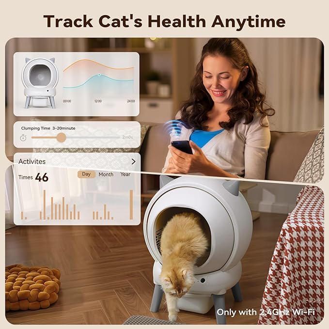 Self Cleaning Litter Box: Automatic Litter Box Self Cleaning for Multiple Cats Auto Robot with Dual Safety Protection, Large Openning Odor-Control with Mat