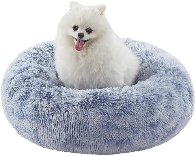 23 inches Donut Dog Bed for Small Dogs - Calming Washable Round Puppy Bed with Removable Cover, Fluffy Plush Pet Bed for Cats & Dogs, Fits up to 25 lbs Pets (Dark Blue,Small)