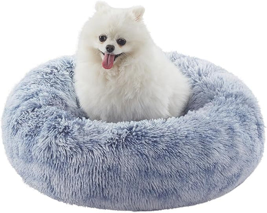 23 inches Donut Dog Bed for Small Dogs - Calming Washable Round Puppy Bed with Removable Cover, Fluffy Plush Pet Bed for Cats & Dogs, Fits up to 25 lbs Pets (Dark Blue,Small)