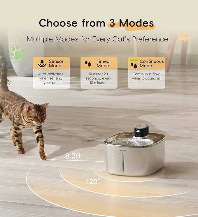 Cat Water Fountain Stainless Steel, 138fl.oz / 4.1L Wireless Cat Fountain, Pet Water Dispenser Cordless for Cats & Dogs Indoor