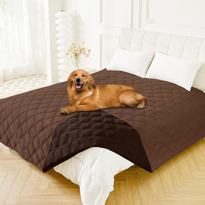 Smiry Waterproof Dog Bed Cover Blanket 82x82, Soft Reversible Pet Blanket, Washable Leakproof Cats Dogs Couch Cover for Sofa, Couch, Furniture, Lattice, Brown/Chocolate