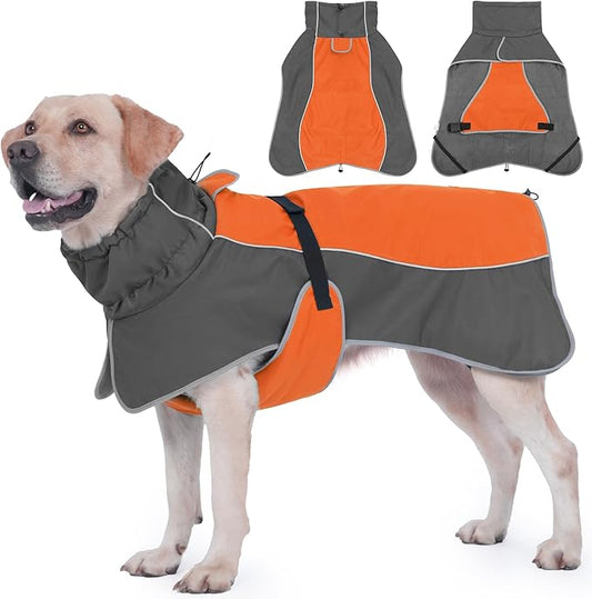 Dog Raincoat, Waterproof Dog Coat with Reflective Straps, Leash Hole & Polar Fleece Lining, Winter Snow Rain Coat for Small, Medium & Large Dogs, Warm, Windproof Vest Jackets