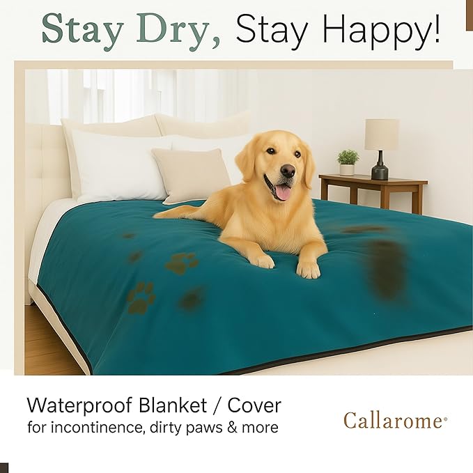 Waterproof Dog Blanket - Multipurpose Lekproof Blanket for Pets or Adults - Furniture Protector for Bed, Couch, Water Proof & Stain Resistant Easy to Clean Throw Blanket, Reversible Blue 50"x60"