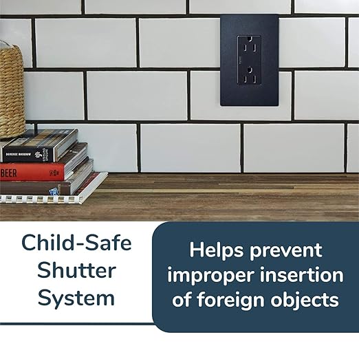 Legrand radiant 885TRGCC12 15 Amp Tamper Resistant Decorator Duplex Outlet, Side Wire or Push Wire, Graphite (1 Count)