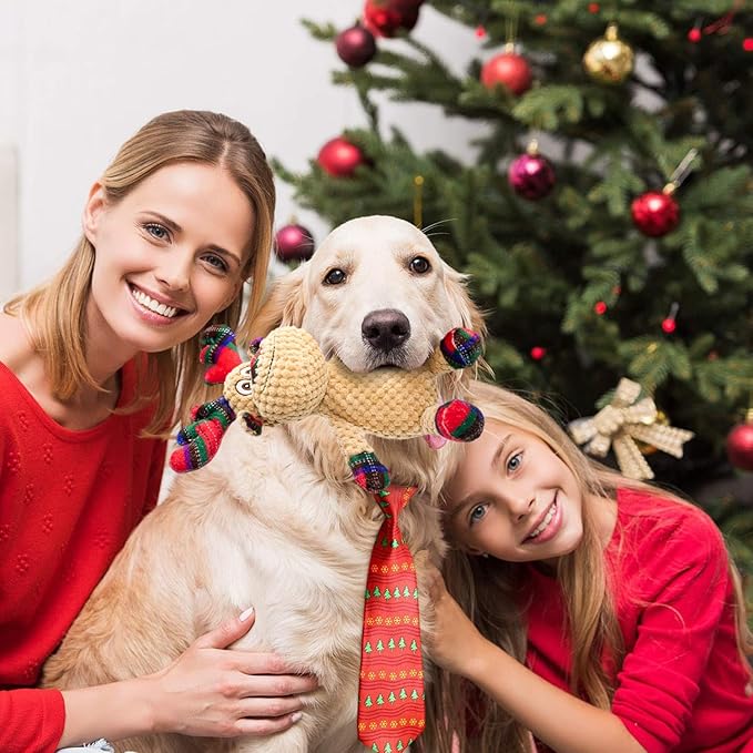 Dog Toys Squeak Interactive Dog Toy Stuffed Puppy Teething Chew Toy Deer Shape Crinkle Sound Paper Tail, for Large Medium Small Breeds Indoor Outdoor Play