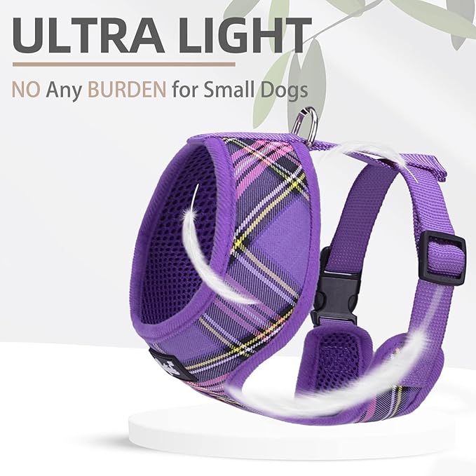 PUPTECK Soft Mesh Dog Harness and Leash Set Pet Puppy Cat Comfort Padded Vest No Pull Harnesses, Purple, XL