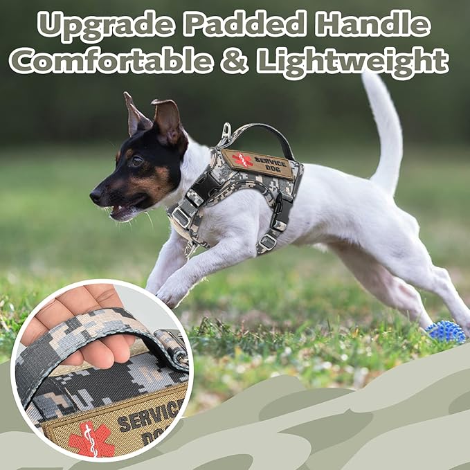 XS Dog Harness Tactical Style, No Pull Military Service Dog Vest with Vertical Handle, Outdoor Training Small Puppy Vest Chihuahua Harness (Camo Grey, XS)
