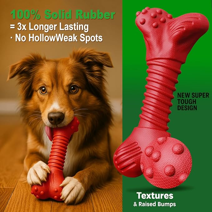 Dog Toys for Aggressive Chewers, Dog Toys for Medium Large Dogs, Natural Rubber Dog Chew Toys with Beef Flavor, Indestructible Chew Toys for Aggressive Chewers (red)