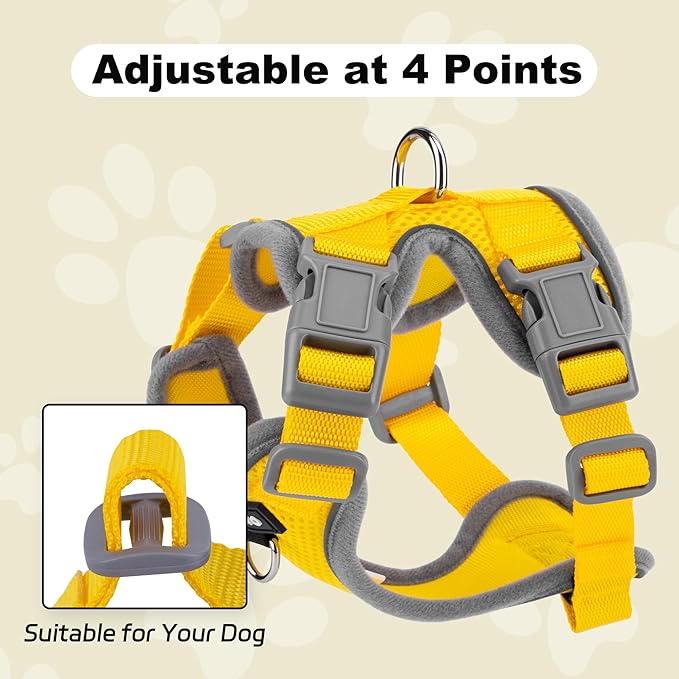Small Dog Harness and Leash Set，No Pull Adjustable Pet Harness for Small Dogs ，Breathable Mesh Reflective Dog Vest Harness (Yellow, XXS)