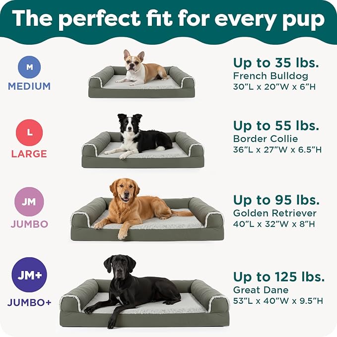 FurHaven Orthopedic Dog Bed For Large Dogs, Sofa Contour Mattress with Solid Orthopedic Foam Slab for Joint Support, Removable Washable Cover, Jumbo Plus XXL, Faux Fur, Charcoal