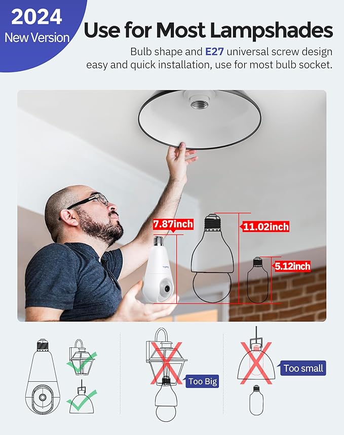 Hugolog 3K 5MP Light Bulb Security Cameras Wireless Outdoor-2.4GHz Cameras for Home Security Indoor with AI Sound Processing, Motion Detection,Color Night Vision,Auto Tracking,Siren Alarm
