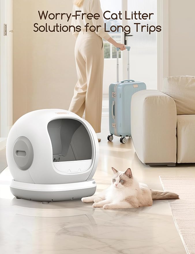 Meowant Self Cleaning Cat Litter Box - Open-Top Automatic Litter Box with APP, 0 Risk of Stuck Cats, Safer Automatic Litter Boxs, Low Entrance for Multiple Cats