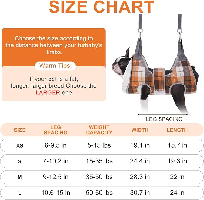 BEAUTYZOO Dog Grooming Hammock Harness for Nail Trimming - Adjustable Pet Restraint Sling for Small Medium Large Dogs/Cats - Secure Hanging Holder for Nail Clipping & Grooming (Orange Thanksgiving)