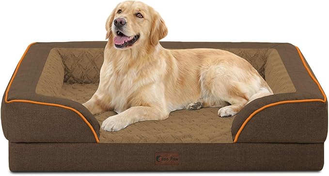Orthopedic Dog Beds for Large Sized Dogs, Waterproof Memory Foam Large Pet Bed with Sides 36x27Inch, Non-Slip and Egg-Crate Foam Big Dog Couch Bed with Removable Washable Cover, Brown