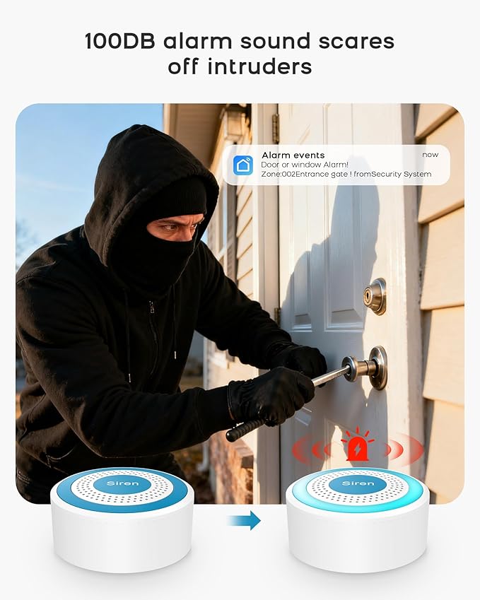 WiFi Door Alarm System, Wireless Alarm System 20 Piece Kit with Phone APP Alert Alarm Siren Door Window Sensor Motion Sensor Compatible with Alexa No Contract Ideal for Home, Garage, Apartment