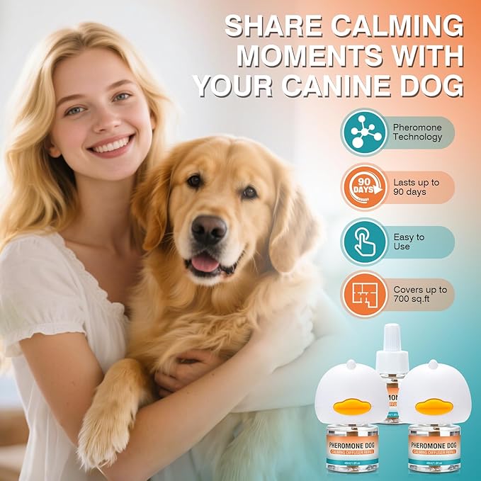 Dog Calming Pheromones Diffuser to Calm Pet 5 In 1 Advanced Kit Appeasing Pheromone Diffuser for Anxiety Relief (2 Plug in+3 Pack 48ml Refill) Reduce Aggression Fighting Barking Stress (Tasteless)
