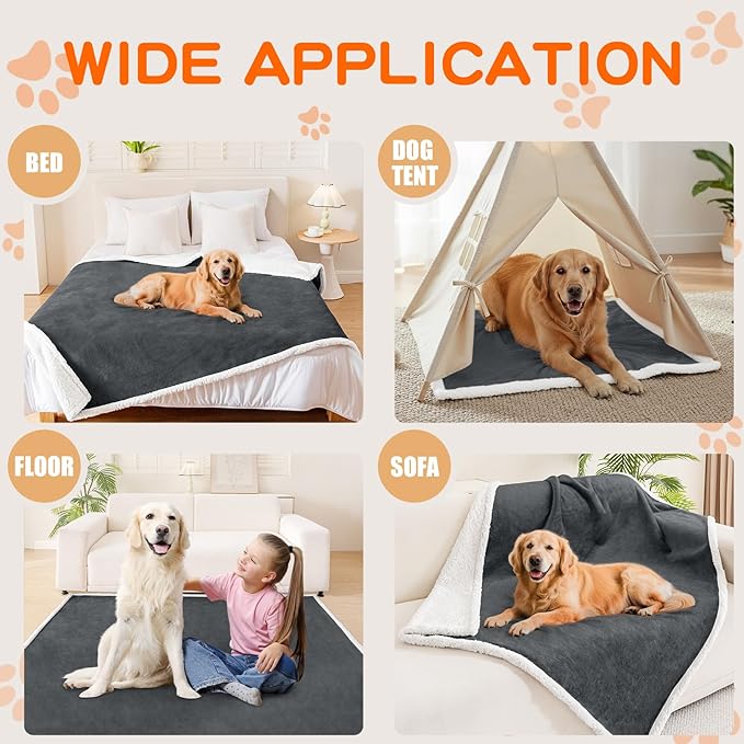 Smiry Waterproof Blanket Throw for Large Dogs, Soft Reversible Dog Blanket for Sofa Couch Bed, Washable Leakproof Sherpa Fleece Furniture Couch Protector(60"x80", Dark Grey/White)