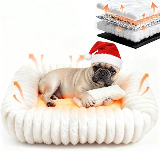 Dog Bed for Small Medium Size Dog, Washable Self Warming Dog Cat Beds for Indoor Cats Fluffy Rabbit Fur Pet Bed for Puppy and Kitten, Orthopedic Dog Cat Beds with Removable Cover & Anti-Slip Bottom