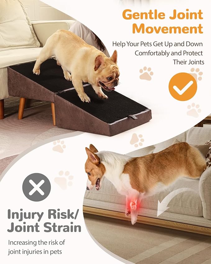 Dog Stairs for Small Dogs and Cats, Dog Ramp for Couch and Bed, Foldable 2-in-1 Wooden Pet Steps for Puppy, Split Ottoman Design（Brown）