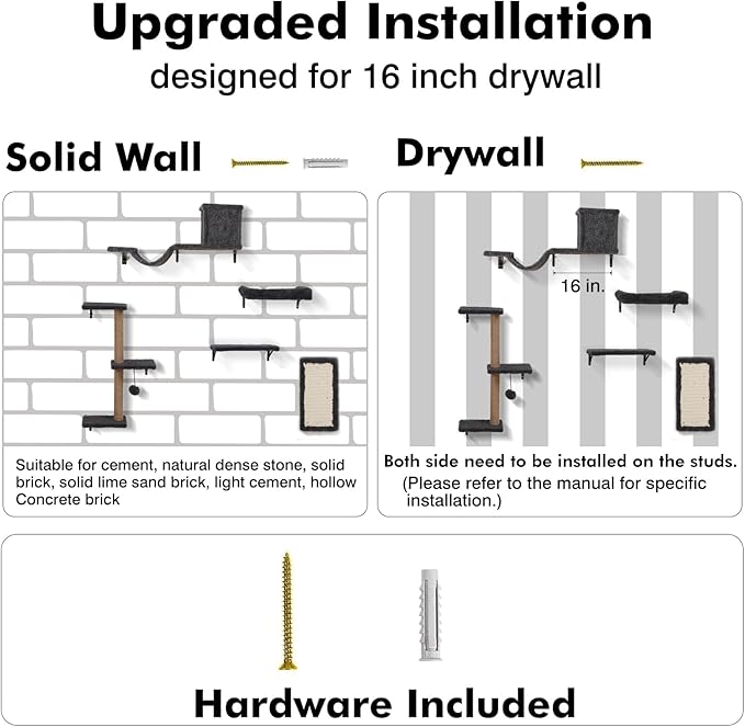 5-in-1 Cat Wall Shelves, Multi-Level Cat Climbing Furniture, Perch & Lounge for Indoor Cats, Space-Saving Wall Mounted Cat Shelves for Play & Rest (Natural Wood) - Gray