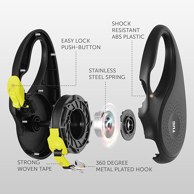 TUG 360° Tangle-Free Retractable Dog Leash | 16 ft Strong Nylon Tape (Small, Black/Yellow)