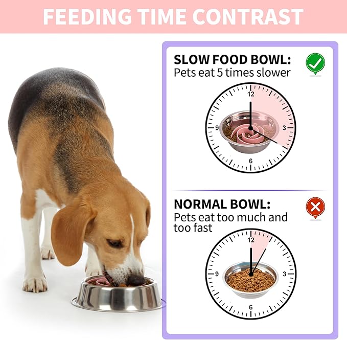 Slow Feeder Dog Bowls Insert, Bestalk Soft Silicone Slow Eating Feeder Insert with Suction Cups for Small, Medium and Large Dogs, Fit into Basic and Elevated Dog Bowls, Pink