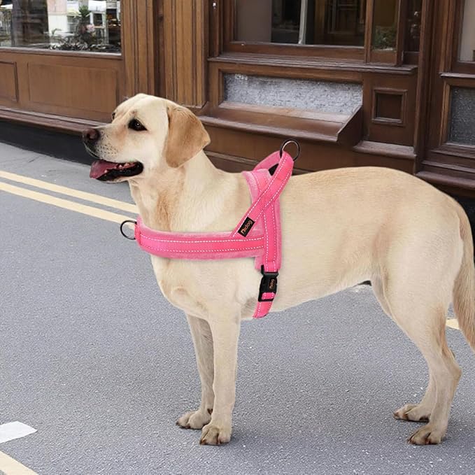 Didog Soft Flannel Padded Dog Vest Harness, No Pull/Quick Fit Reflective Dog Strap Harness, Easy for Training Walking (L:Chest 26-32", Pink)